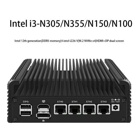 CWWK 12th Gen Intel Firewall Mini PC Alder Lake i3 N355 N305 N150 N100 Fanless Soft Router Proxmox DDR5 4800MHz 4xi226-V 2.5G